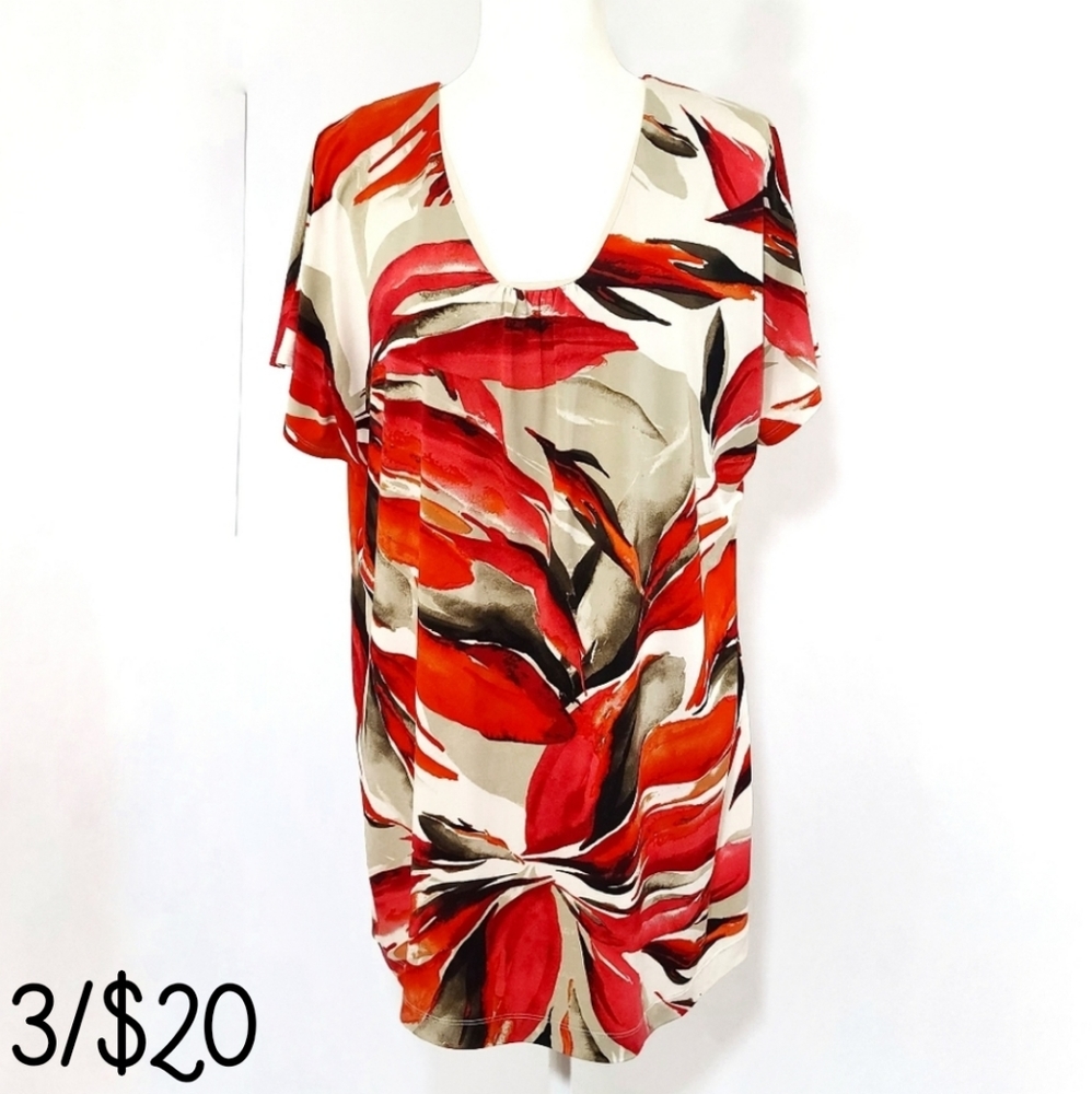 Dana Buchman Tropical Floral Short Sleeve Shirt Blouse Large